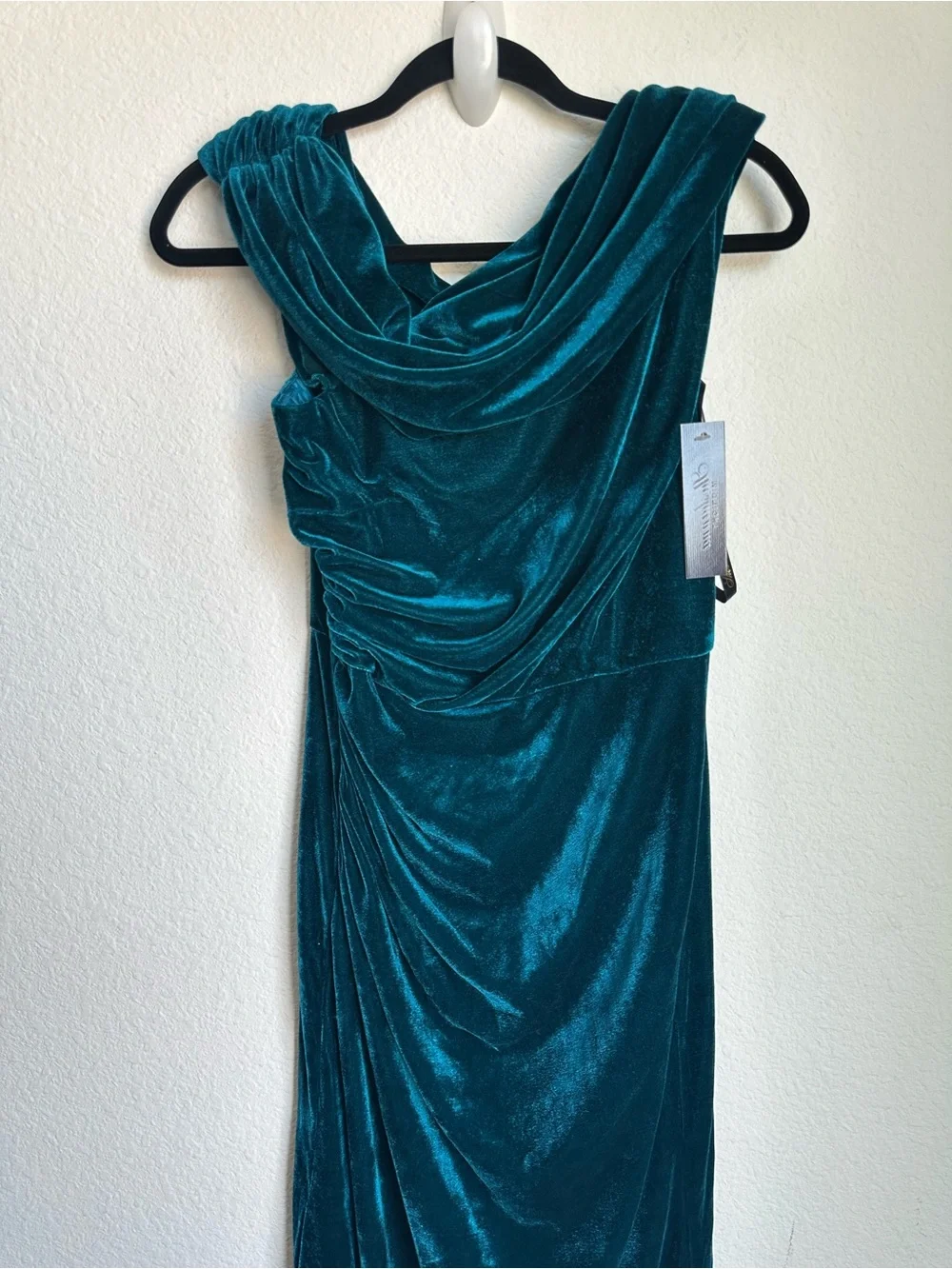 Shoshanna Grover blue green velvet one shoulder draped midi dress size 6 NWT - Picture 6 of 15